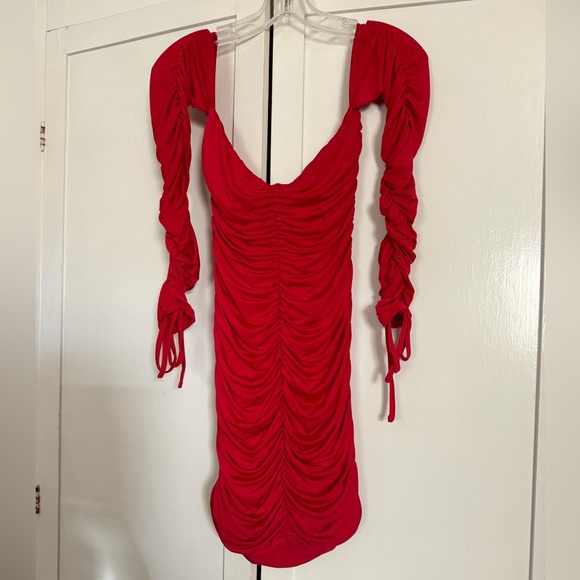 Tiger Mist Red Ruched Cut Out Mini Dress - Picture 4 of 6